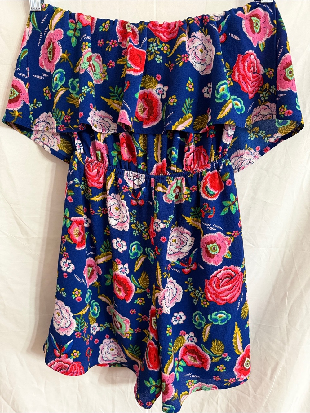 Monteau Navy Blue Floral Off-Shoulder Romper - Picture 5 of 7